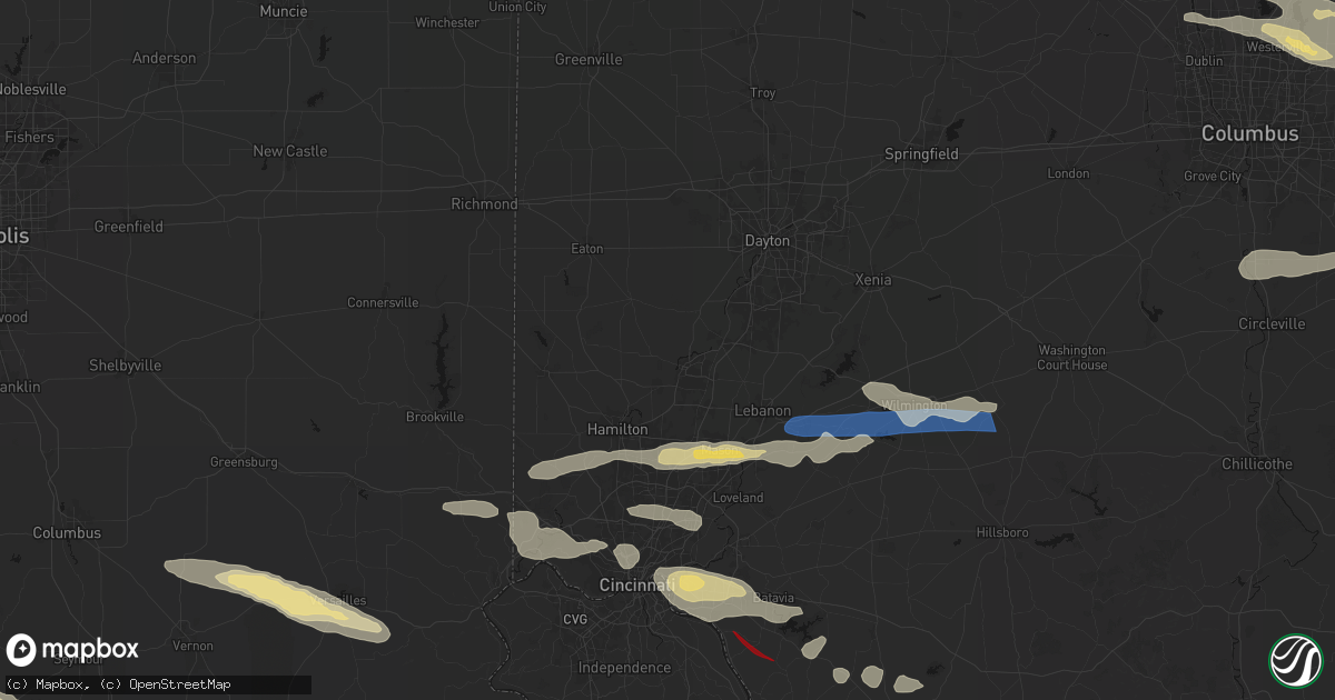 Hail map in Middletown, OH on July 21, 2026