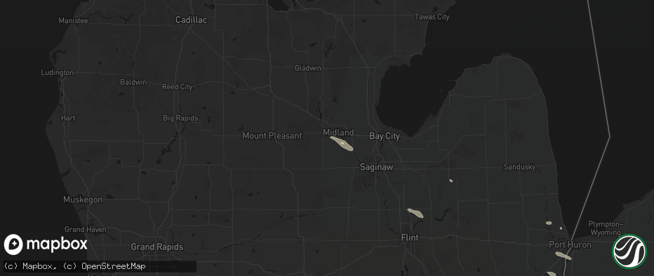 Hail map in Midland, MI on July 21, 2026