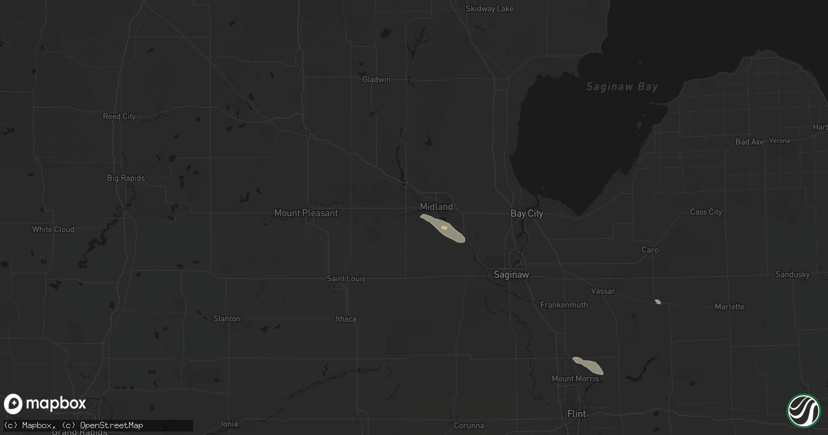 Hail map in Midland, MI on July 21, 2026