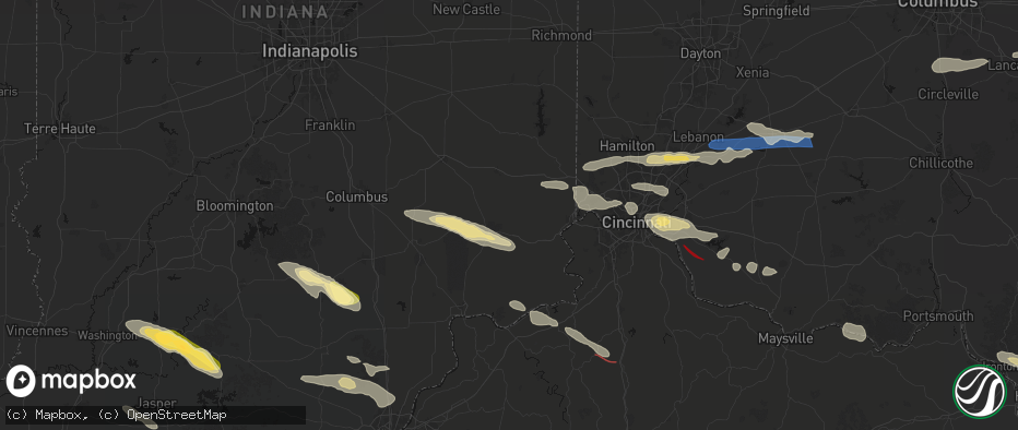 Hail map in Milan, IN on July 21, 2026