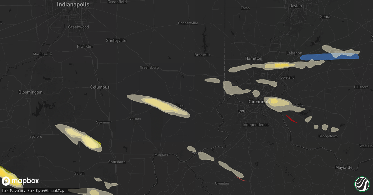 Hail map in Milan, IN on July 21, 2026