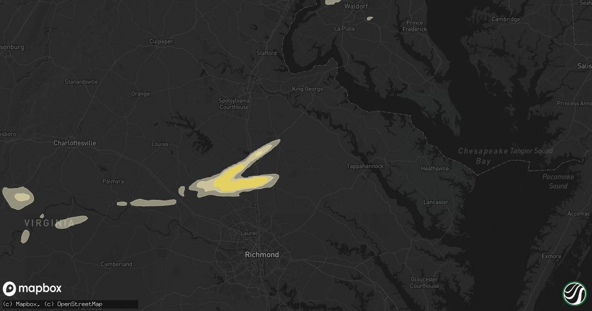 Hail map in Milford, VA on July 21, 2026