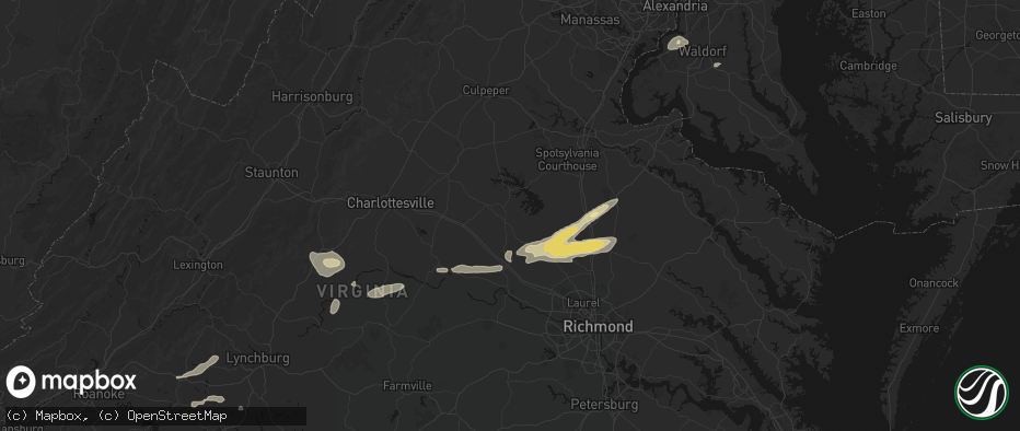 Hail map in Mineral, VA on July 21, 2026