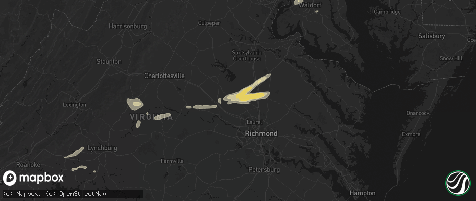Hail map in Montpelier, VA on July 21, 2026