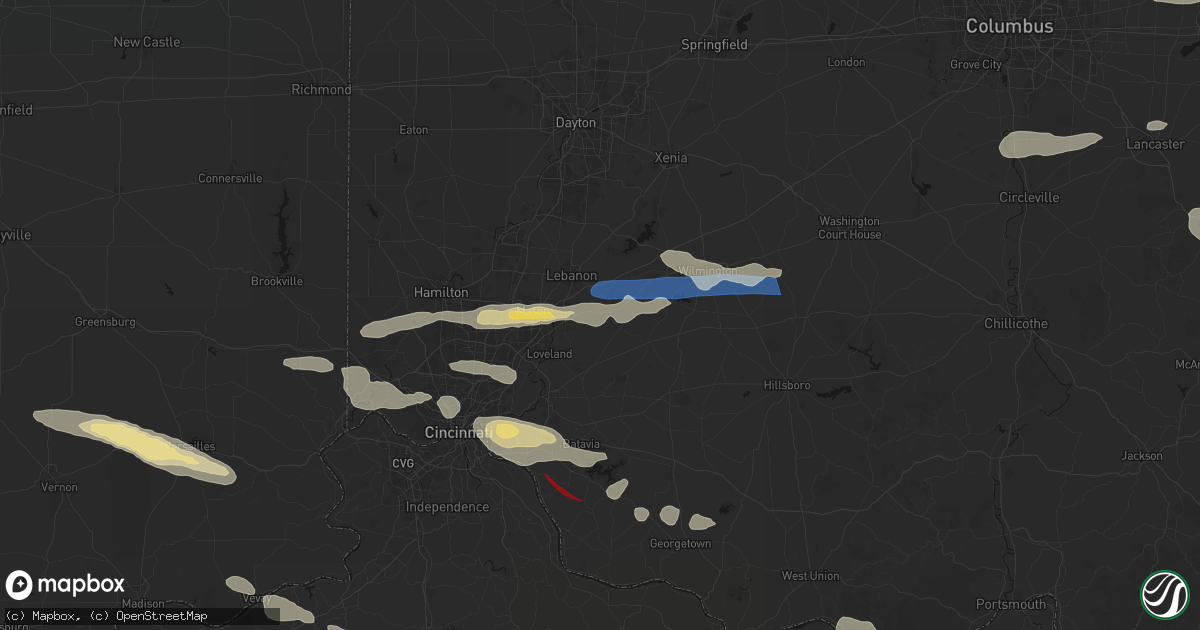 Hail map in Morrow, OH on July 21, 2026
