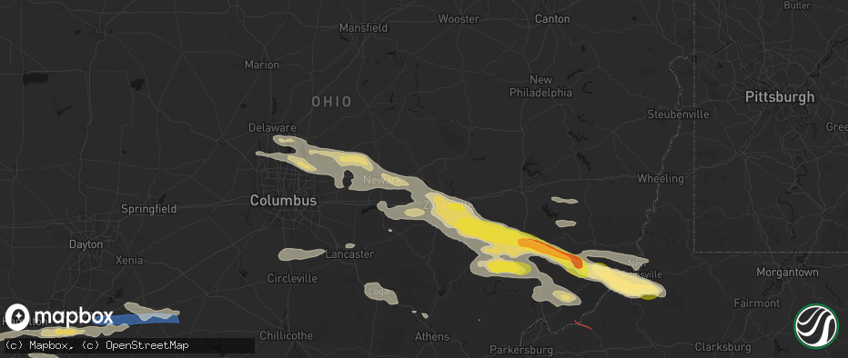 Hail map in Nashport, OH on July 21, 2026