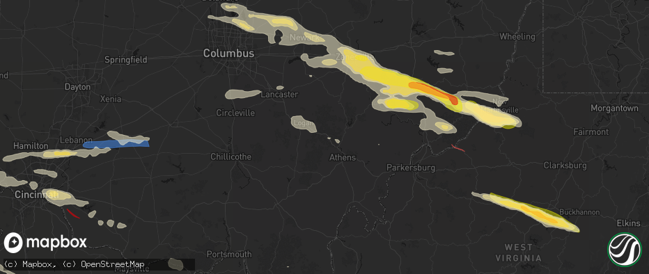 Hail map in Nelsonville, OH on July 21, 2026
