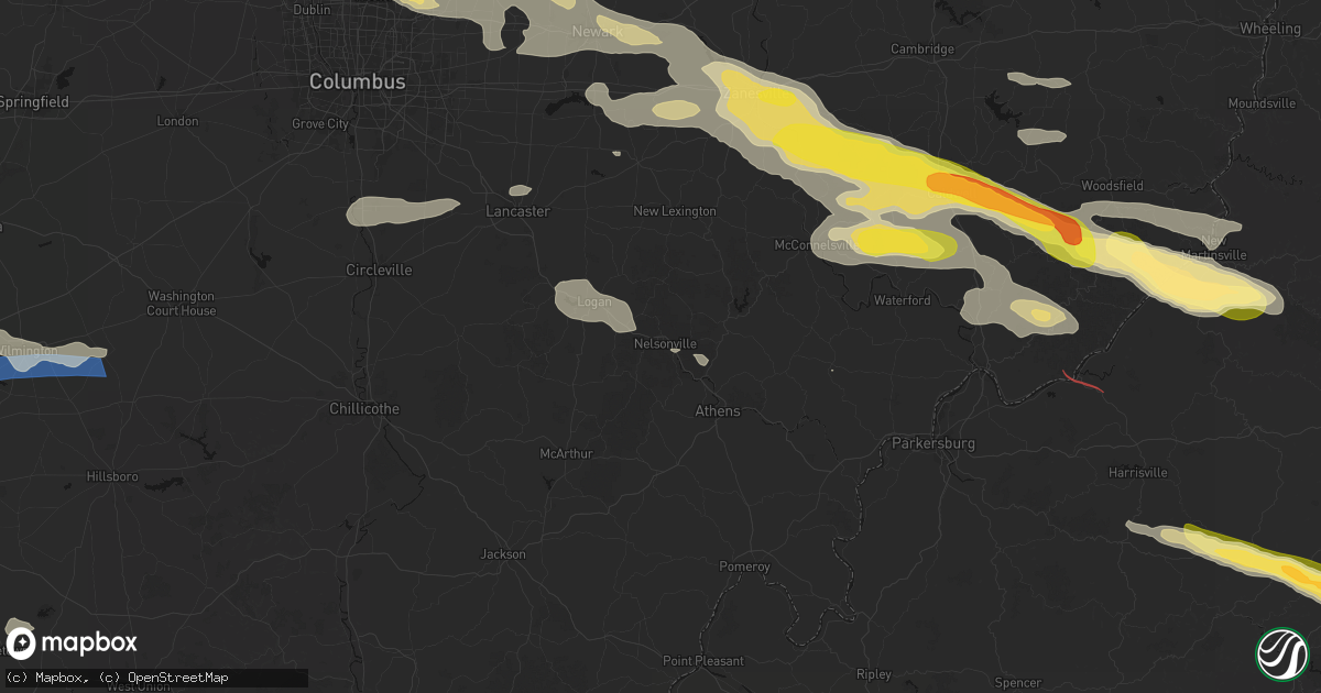 Hail map in Nelsonville, OH on July 21, 2026