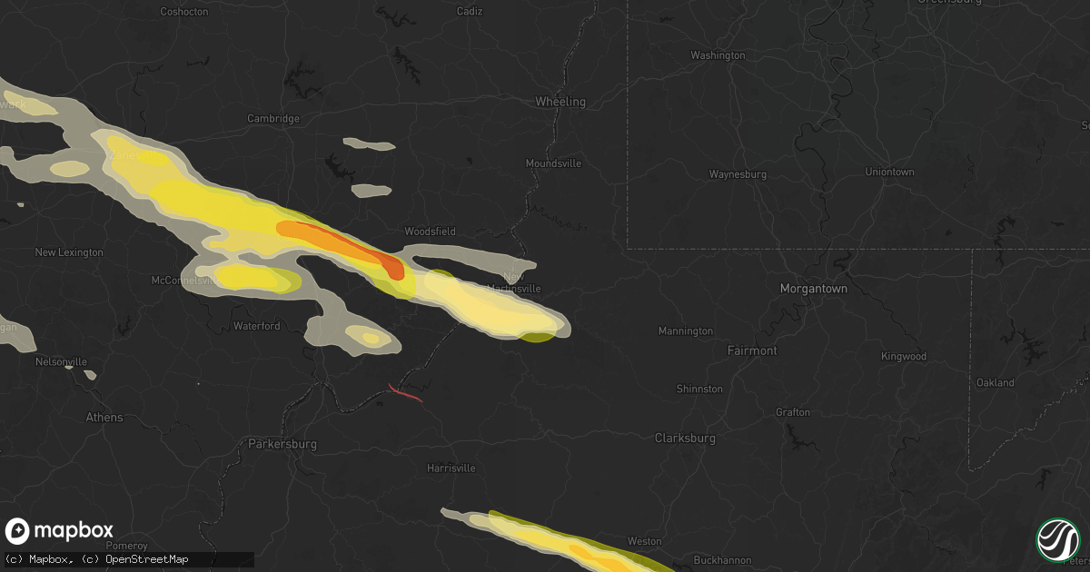 Hail map in New Martinsville, WV on July 21, 2026