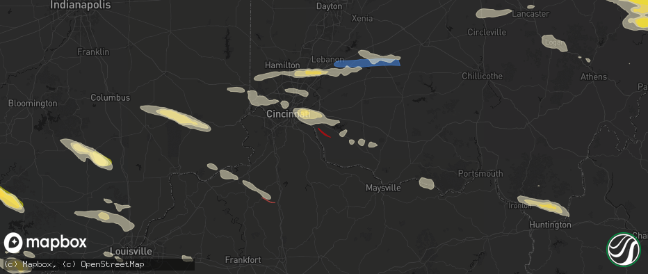 Hail map in New Richmond, OH on July 21, 2026