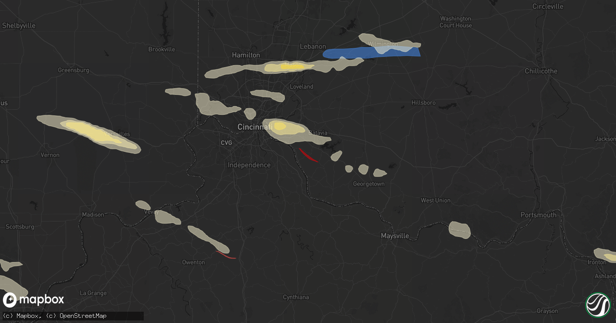 Hail map in New Richmond, OH on July 21, 2026