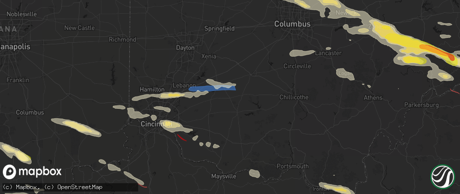 Hail map in New Vienna, OH on July 21, 2026