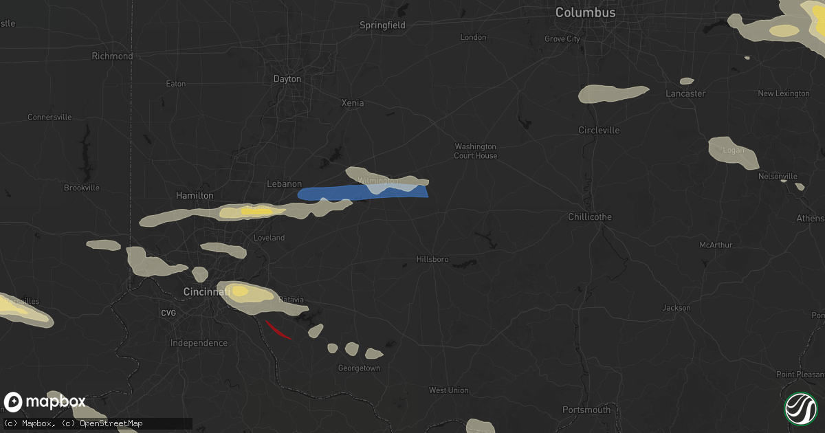 Hail map in New Vienna, OH on July 21, 2026