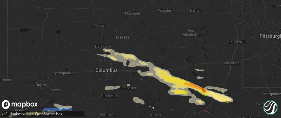 Hail map in Newark, OH on July 21, 2026