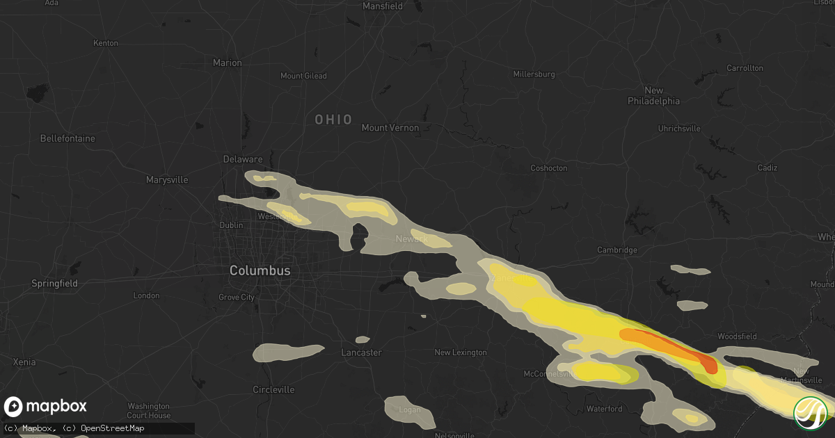 Hail map in Newark, OH on July 21, 2026