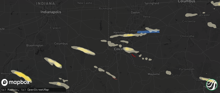 Hail map in North Bend, OH on July 21, 2026