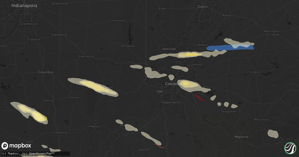 Hail map in North Bend, OH on July 21, 2026