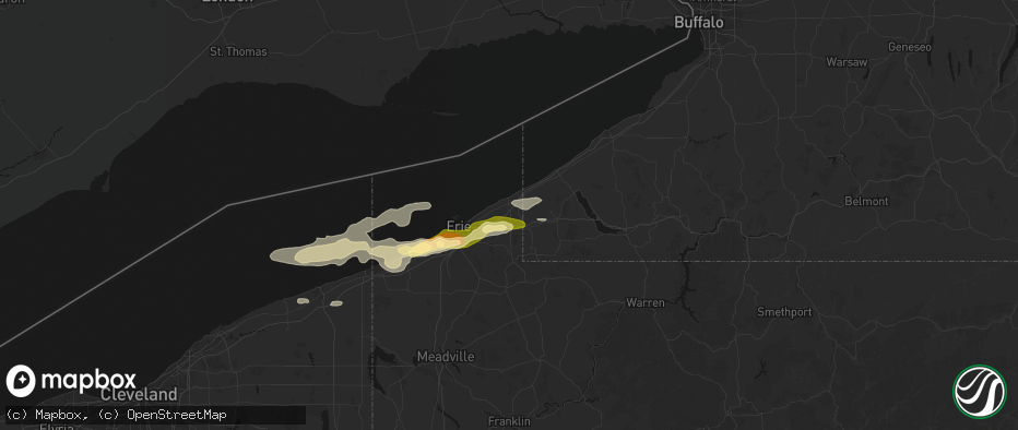 Hail map in North East, PA on July 21, 2026