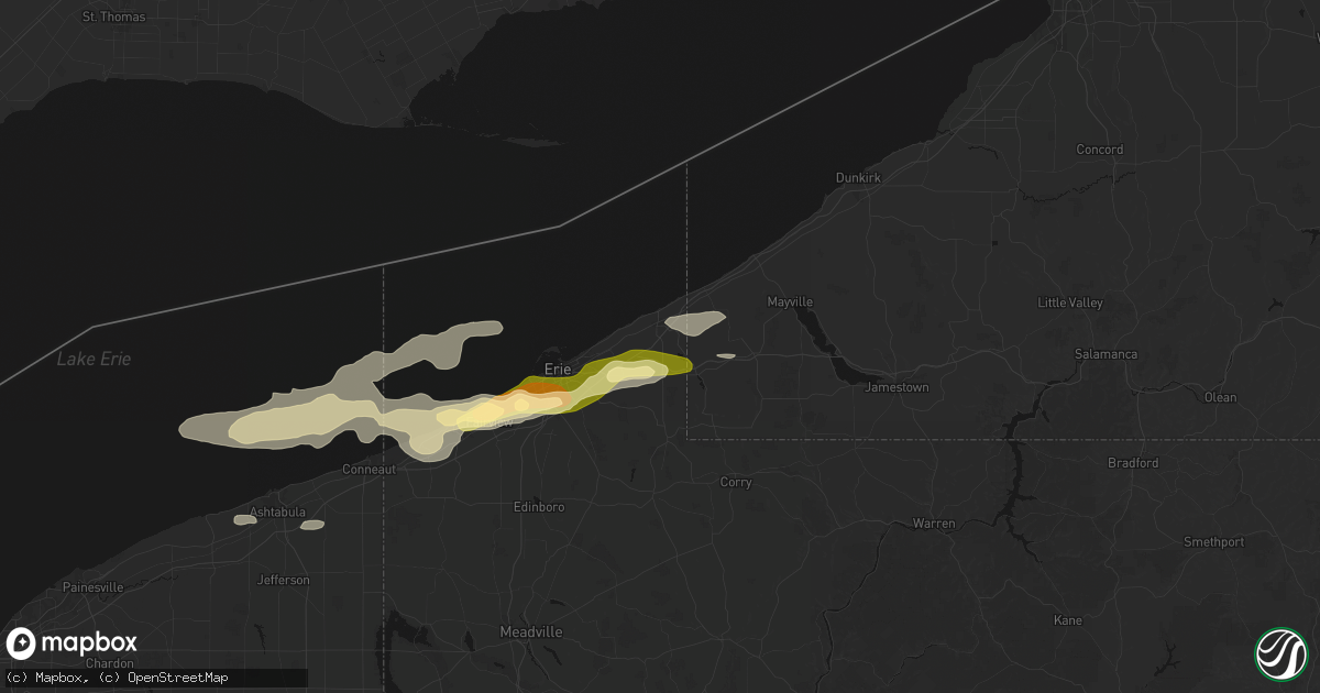 Hail map in North East, PA on July 21, 2026