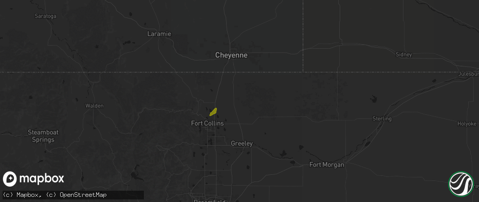 Hail map in Nunn, CO on July 21, 2026