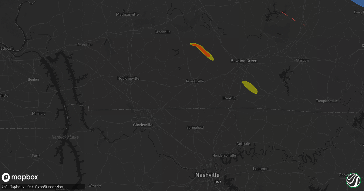 Hail map in Olmstead, KY on July 21, 2026