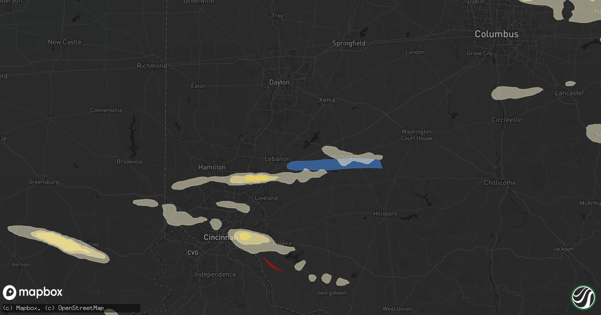 Hail map in Oregonia, OH on July 21, 2026