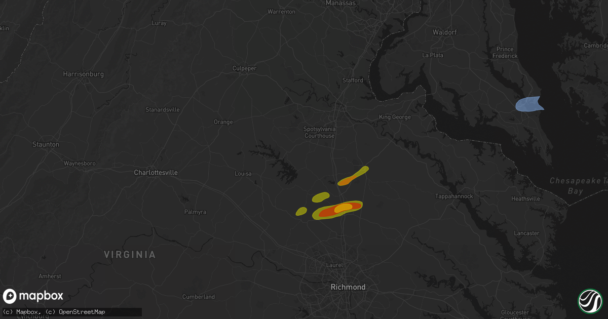 Hail map in Partlow, VA on July 21, 2026