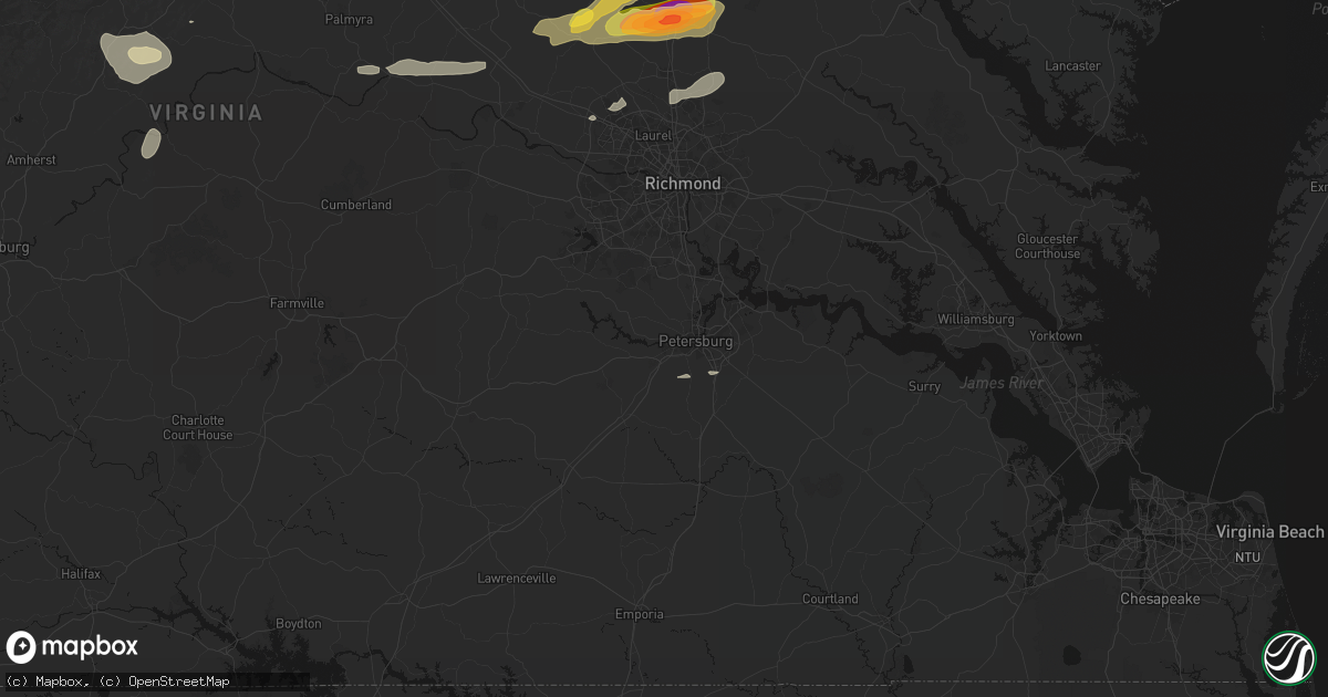 Hail map in Petersburg, VA on July 21, 2026