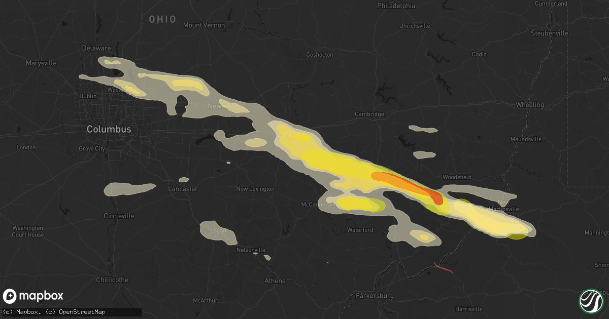Hail map in Philo, OH on July 21, 2026