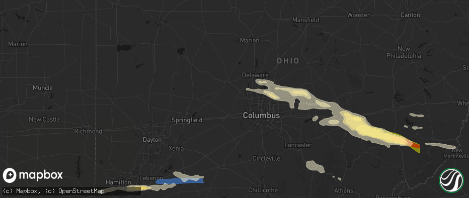 Hail map in Plain City, OH on July 21, 2026