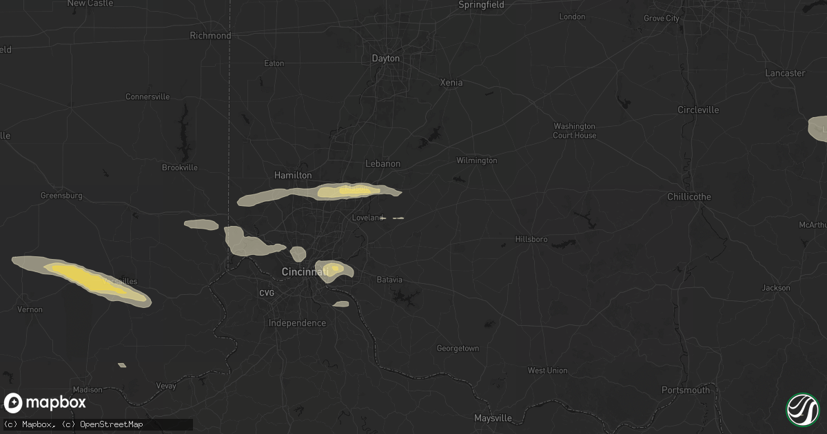 Hail map in Pleasant Plain, OH on July 21, 2026