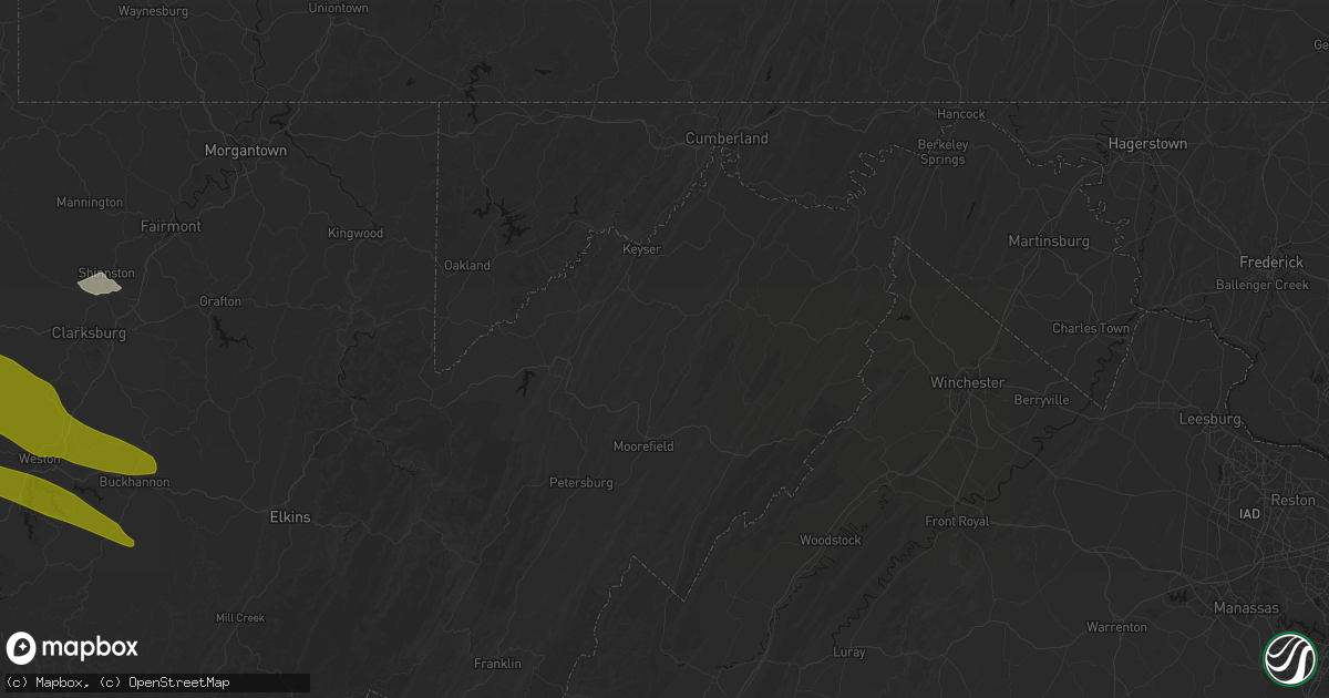 Hail map in Purgitsville, WV on July 21, 2026