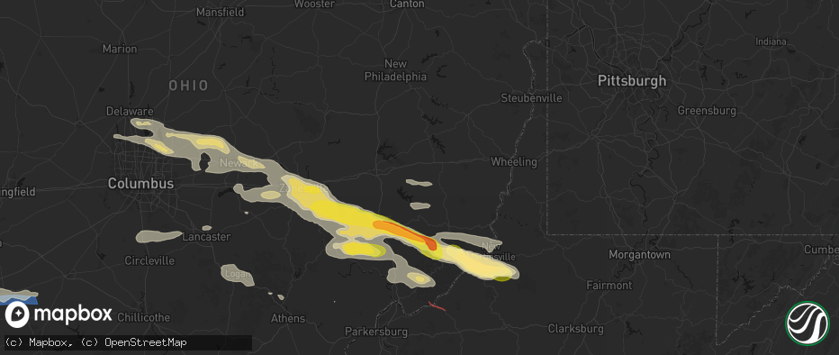 Hail map in Quaker City, OH on July 21, 2026