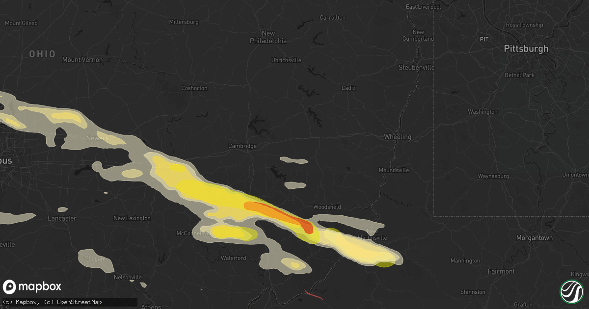 Hail map in Quaker City, OH on July 21, 2026