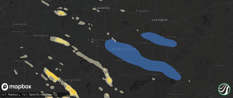 Hail map in Raywick, KY on July 21, 2026