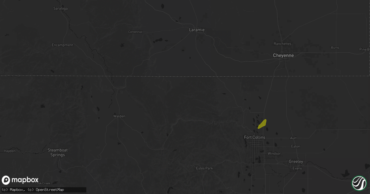 Hail map in Red Feather Lakes, CO on July 21, 2026