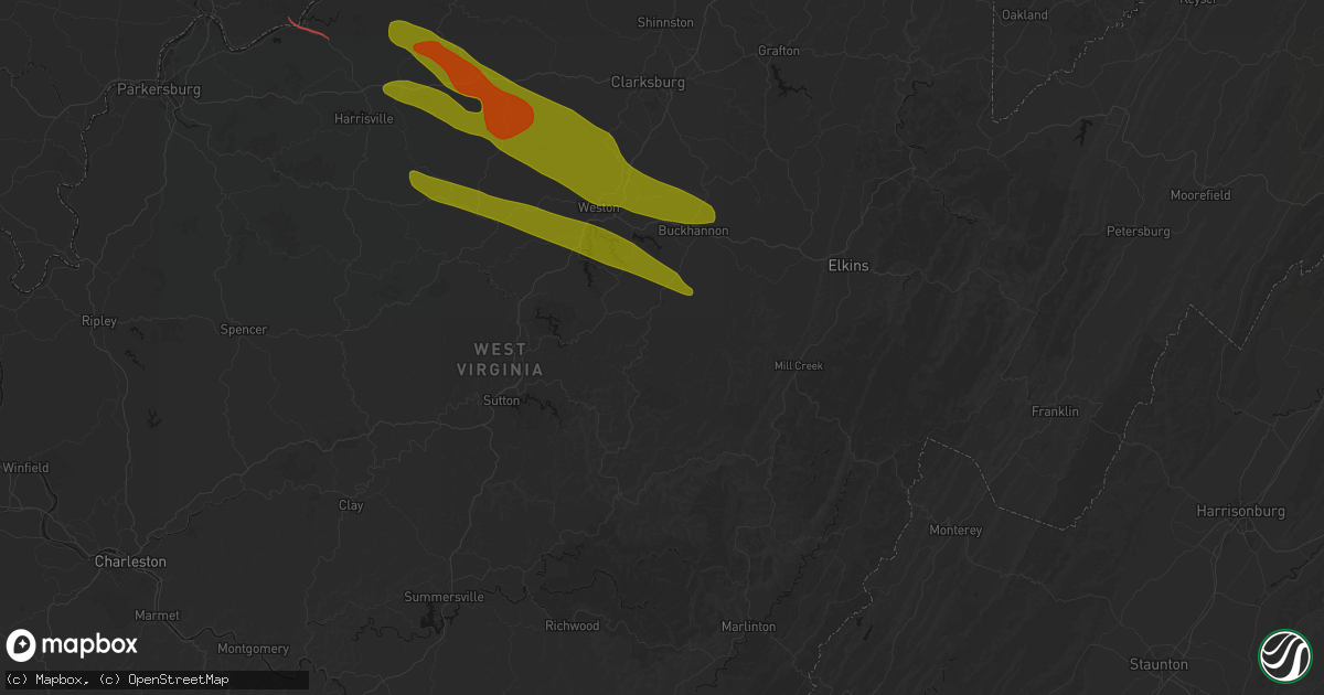 Hail map in Rock Cave, WV on July 21, 2026
