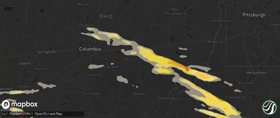 Hail map in Roseville, OH on July 21, 2026