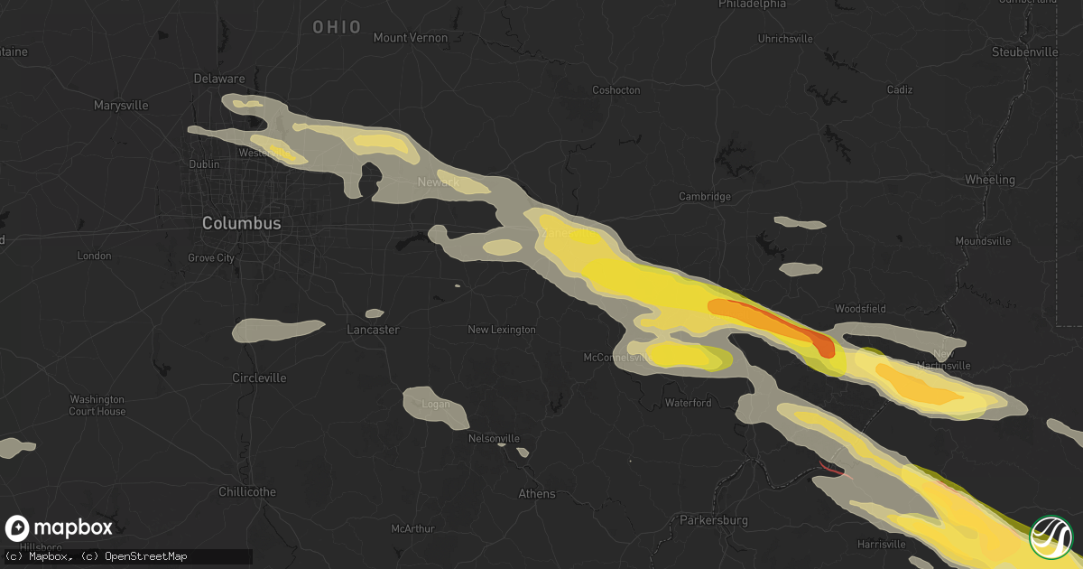 Hail map in Roseville, OH on July 21, 2026