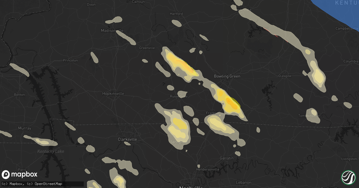 Hail map in Russellville, KY on July 21, 2026