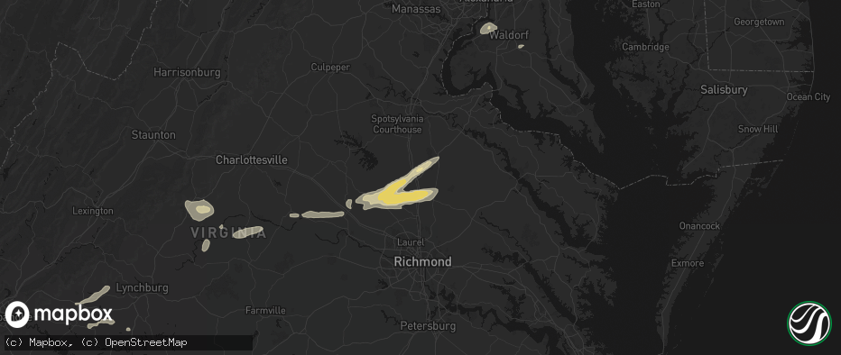 Hail map in Ruther Glen, VA on July 21, 2026