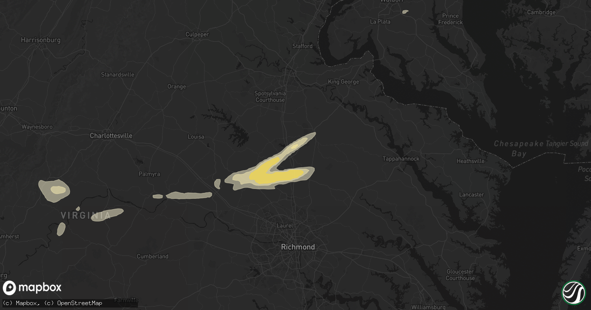 Hail map in Ruther Glen, VA on July 21, 2026