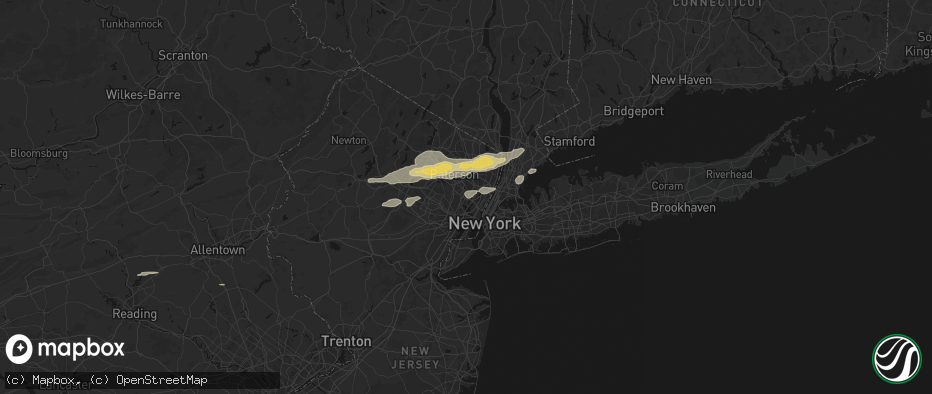 Hail map in Rutherford, NJ on July 21, 2026