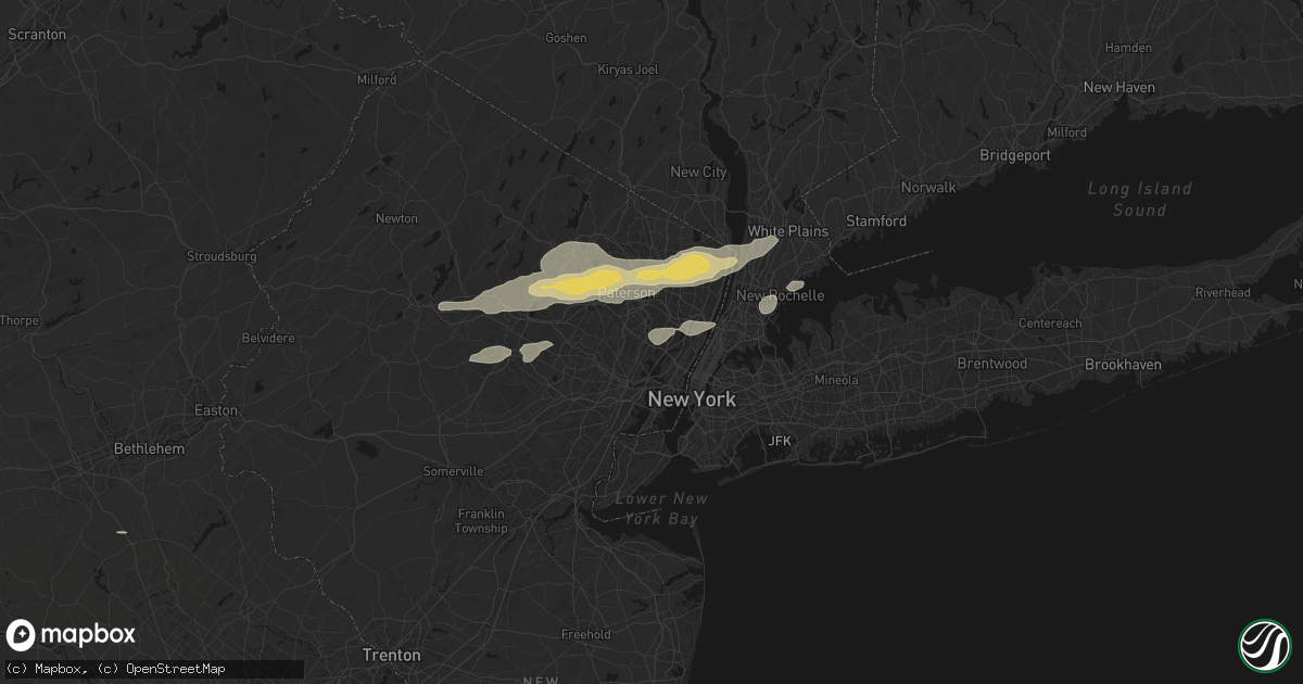Hail map in Rutherford, NJ on July 21, 2026