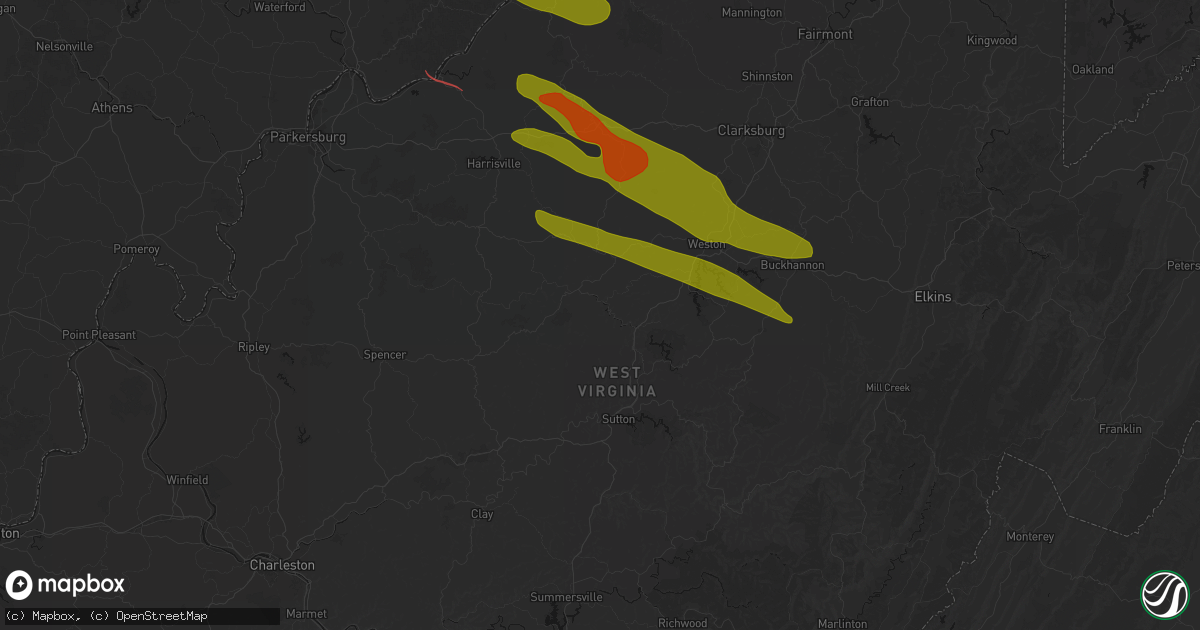Hail map in Sand Fork, WV on July 21, 2026