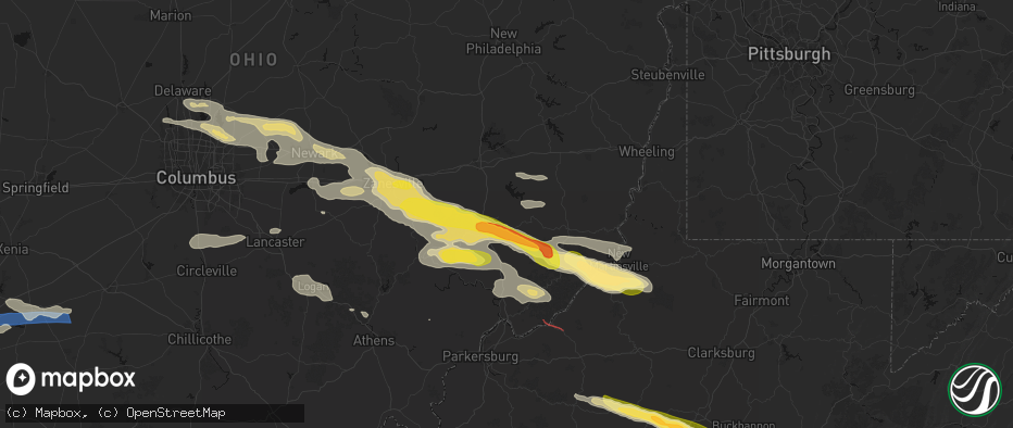 Hail map in Sarahsville, OH on July 21, 2026