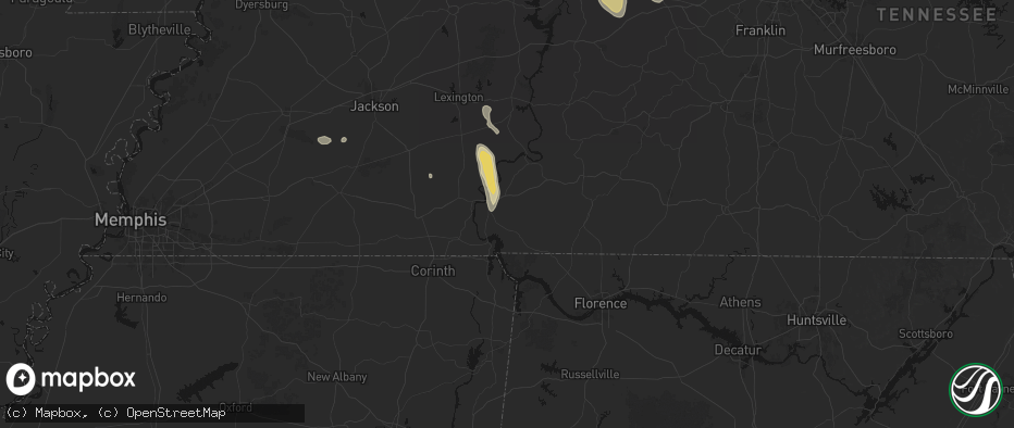 Hail map in Savannah, TN on July 21, 2026