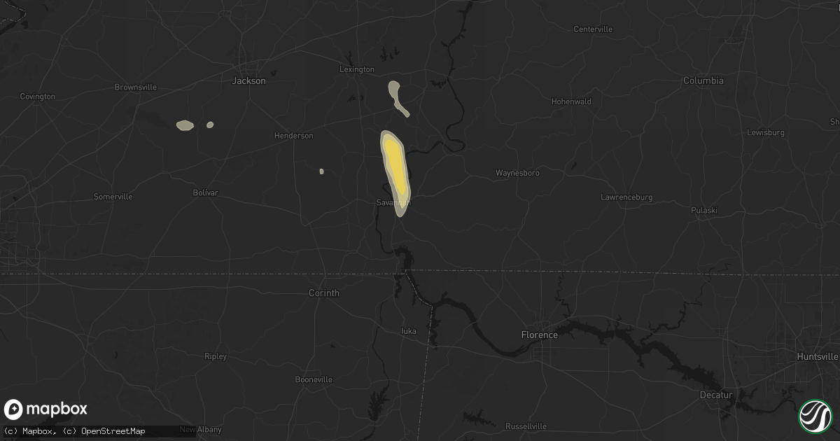 Hail map in Savannah, TN on July 21, 2026