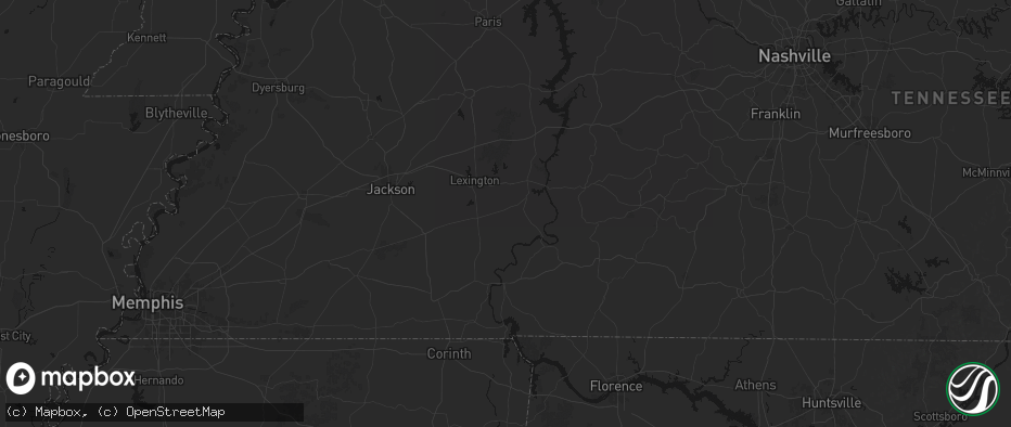 Hail map in Scotts Hill, TN on July 21, 2026