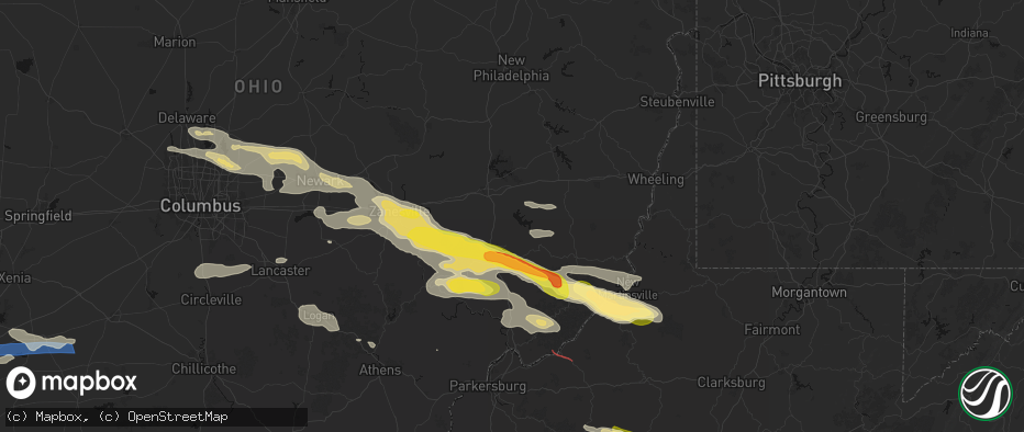Hail map in Senecaville, OH on July 21, 2026